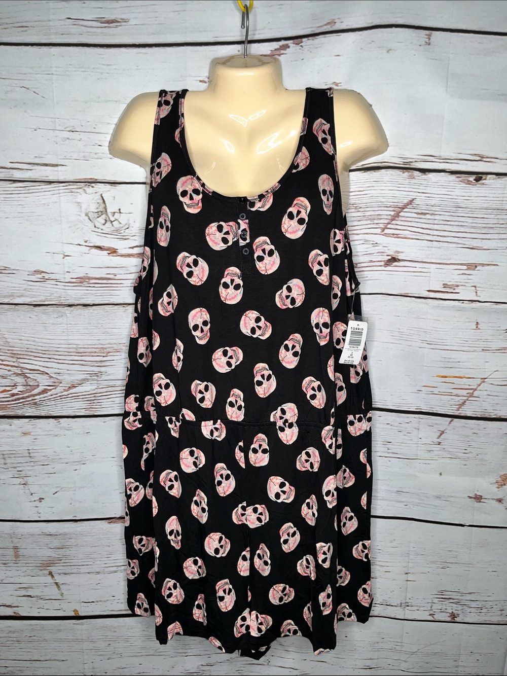 Torrid NWT 3 Black Tie Dye Skull Print One Piece Super Soft Sleep Shorts Romper
